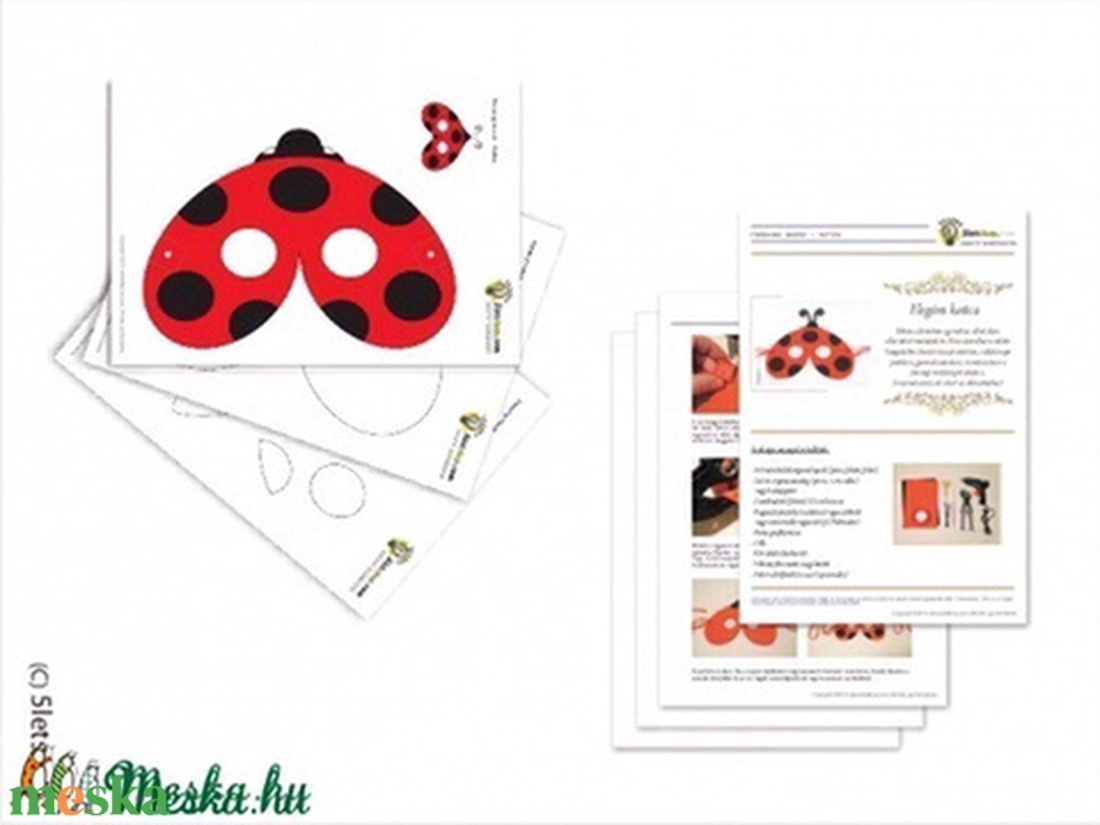 Elegáns katica maszk, farsangi álarc - Valós méretű PDF sablon + csináld magad leírás, DIY, dekorgumi, jelmezhez - ruha & divat - jelmez & álarc - álarc - Meska.hu
