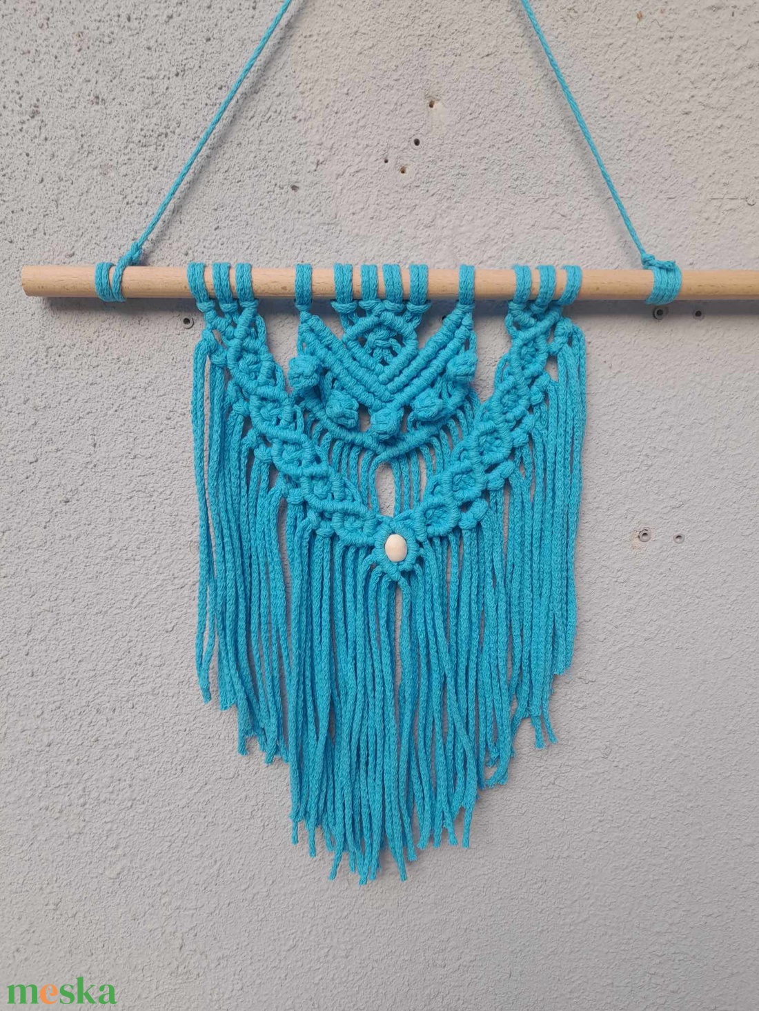 Kék macrame fali dísz - otthon & életmód - dekoráció - fali és függő dekoráció - falra akasztható dekor - Meska.hu