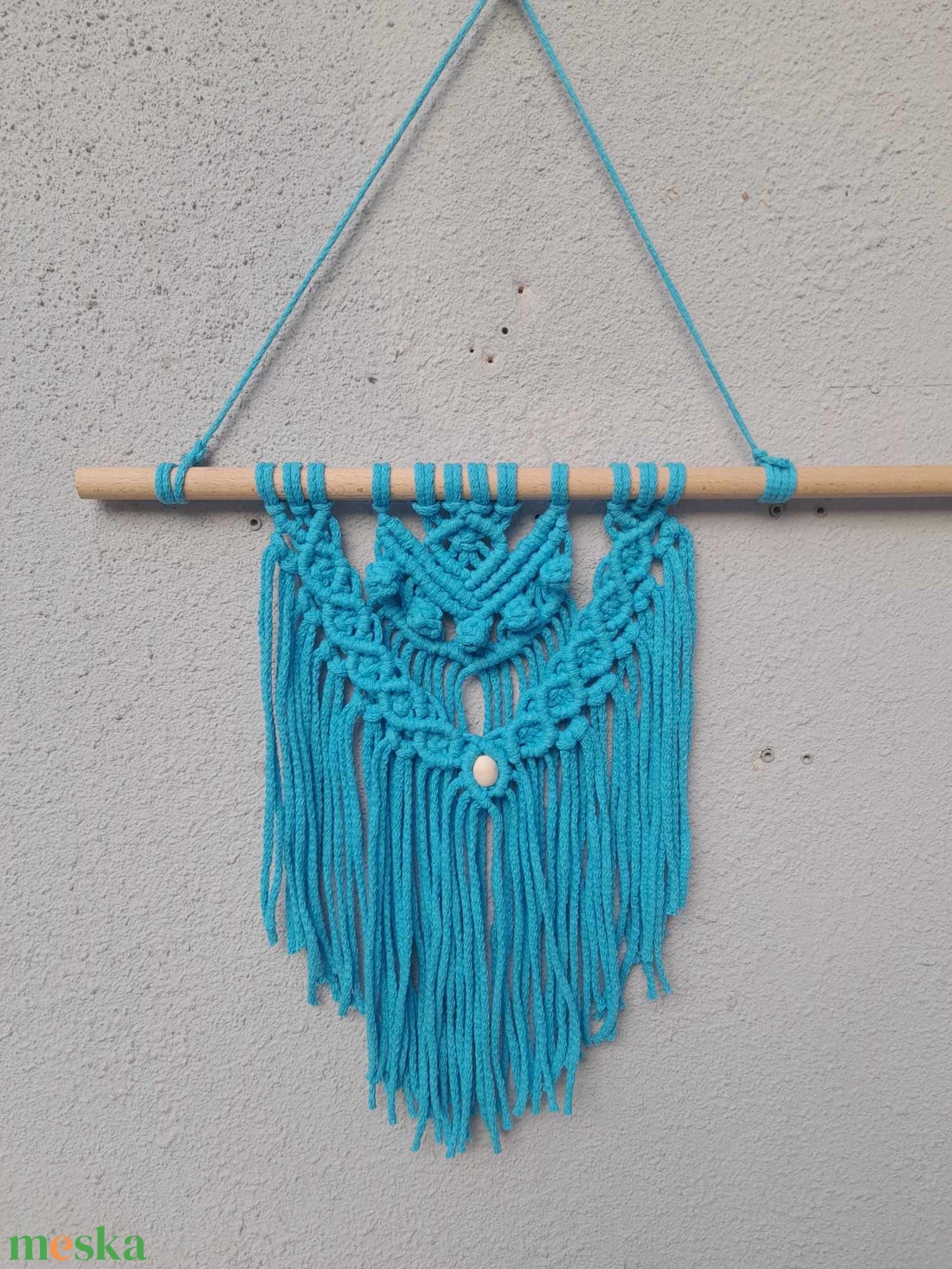 Kék macrame fali dísz - otthon & életmód - dekoráció - fali és függő dekoráció - falra akasztható dekor - Meska.hu