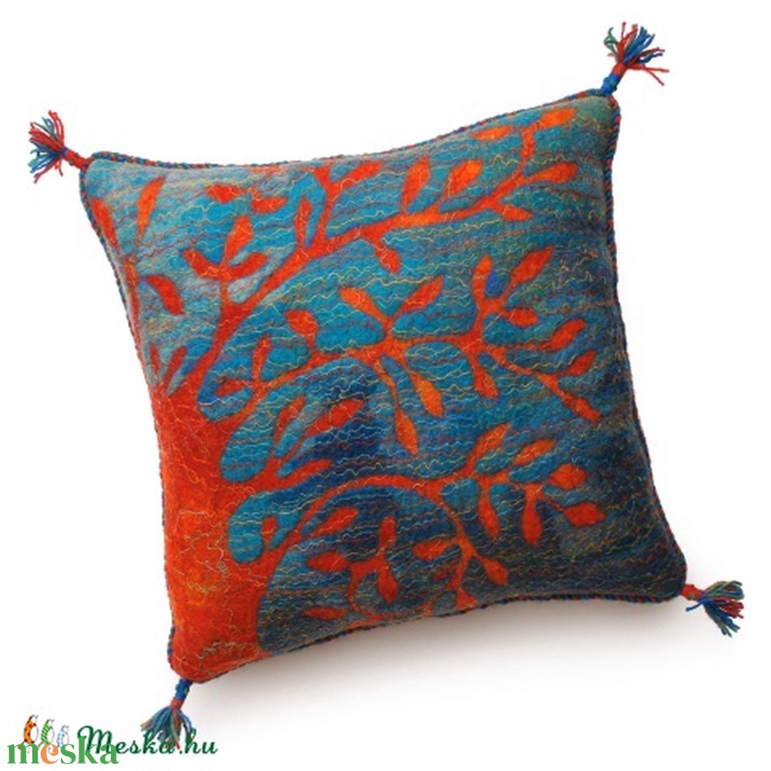 Nemezpárna falomb mintával, türkiz alapon vörös színnel. 40 x 40 cm. - - Meska.hu Nemezpárna falomb mintával, türkiz alapon vörös színnel. 40 x 40 cm. - - Meska.hu
