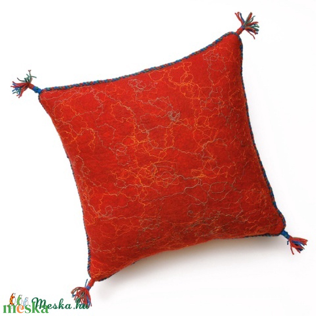 Nemezpárna falomb mintával, türkiz alapon vörös színnel. 40 x 40 cm. - - Meska.hu Nemezpárna falomb mintával, türkiz alapon vörös színnel. 40 x 40 cm. - - Meska.hu