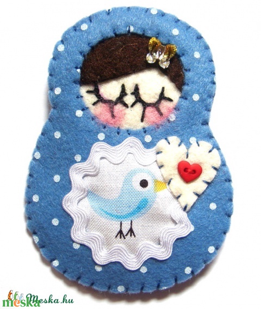 Vivonka - Matrjoska kitűző-Bluebird - ékszer - kitűző és bross - kitűző - Meska.hu