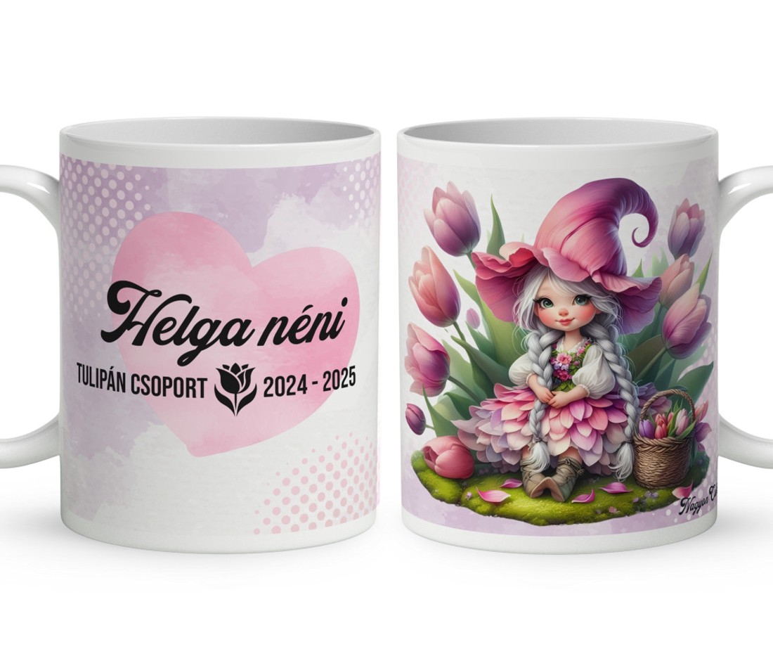 Neves ajándék óvónéniknek - Cuki Tulipános manólány mintás bögre - otthon & életmód - konyhafelszerelés, tálalás - tálalás - bögre & csésze - Meska.hu