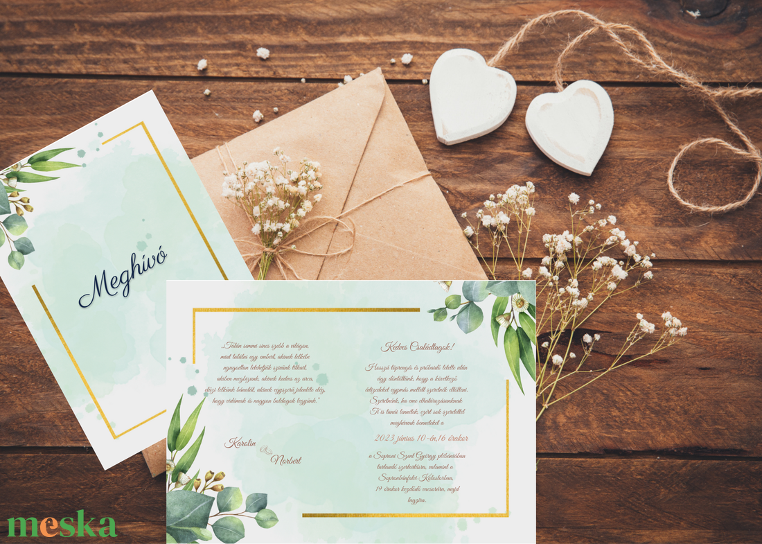 Virágos, greenery esküvői meghívó  - esküvő - meghívó & kártya - meghívó - Meska.hu