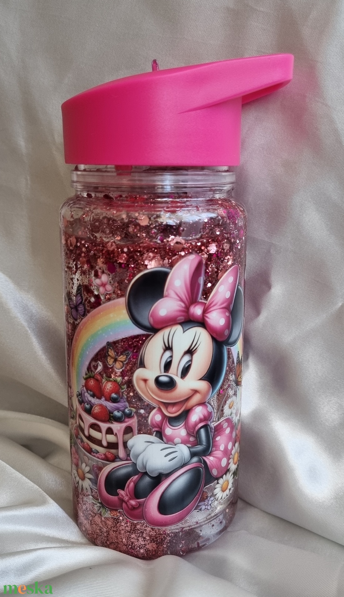 Mozgó csillámos kulacs, Minnie egér, Disney iskolakezdésre, óvodába, szülinapra vagy csak úgy  - otthon & életmód - konyhafelszerelés, tálalás - italos kellékek - kulacsok - Meska.hu