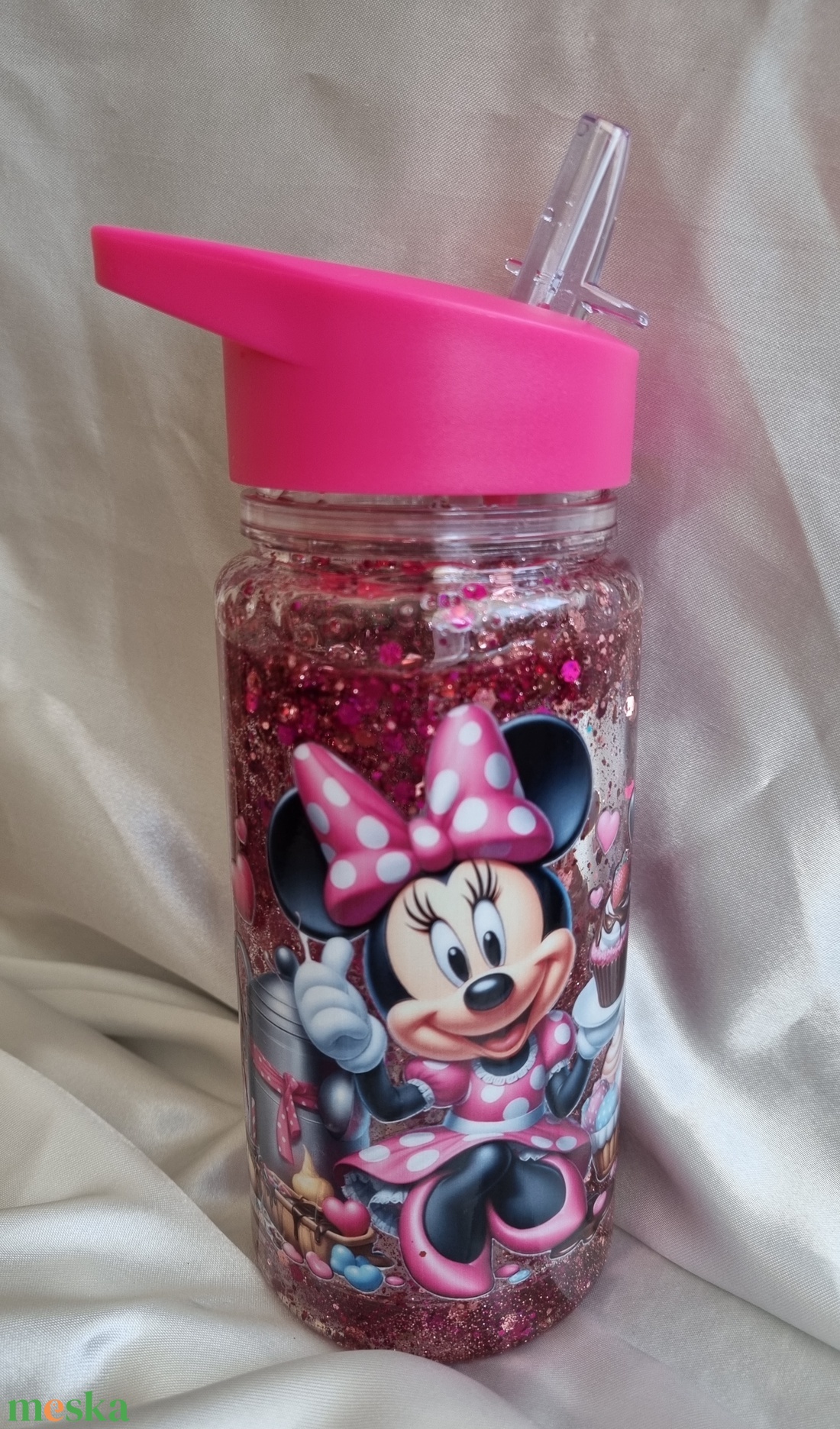Mozgó csillámos kulacs, Minnie egér, Disney iskolakezdésre, óvodába, szülinapra vagy csak úgy  - otthon & életmód - konyhafelszerelés, tálalás - italos kellékek - kulacsok - Meska.hu