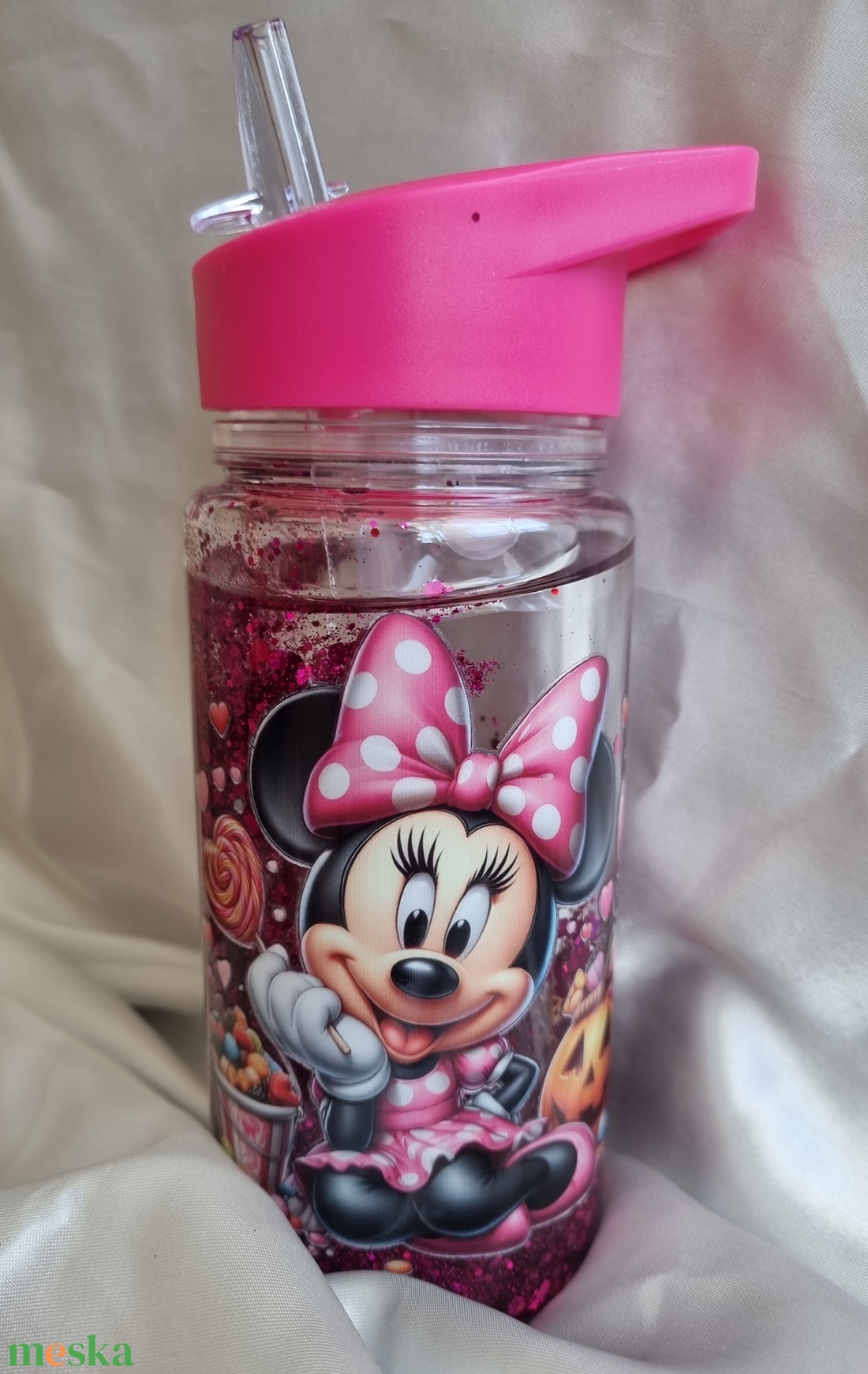 Mozgó csillámos kulacs, Minnie egér 2, Disney iskolakezdésre, óvodába, szülinapra vagy csak úgy  - otthon & életmód - konyhafelszerelés, tálalás - italos kellékek - kulacsok - Meska.hu