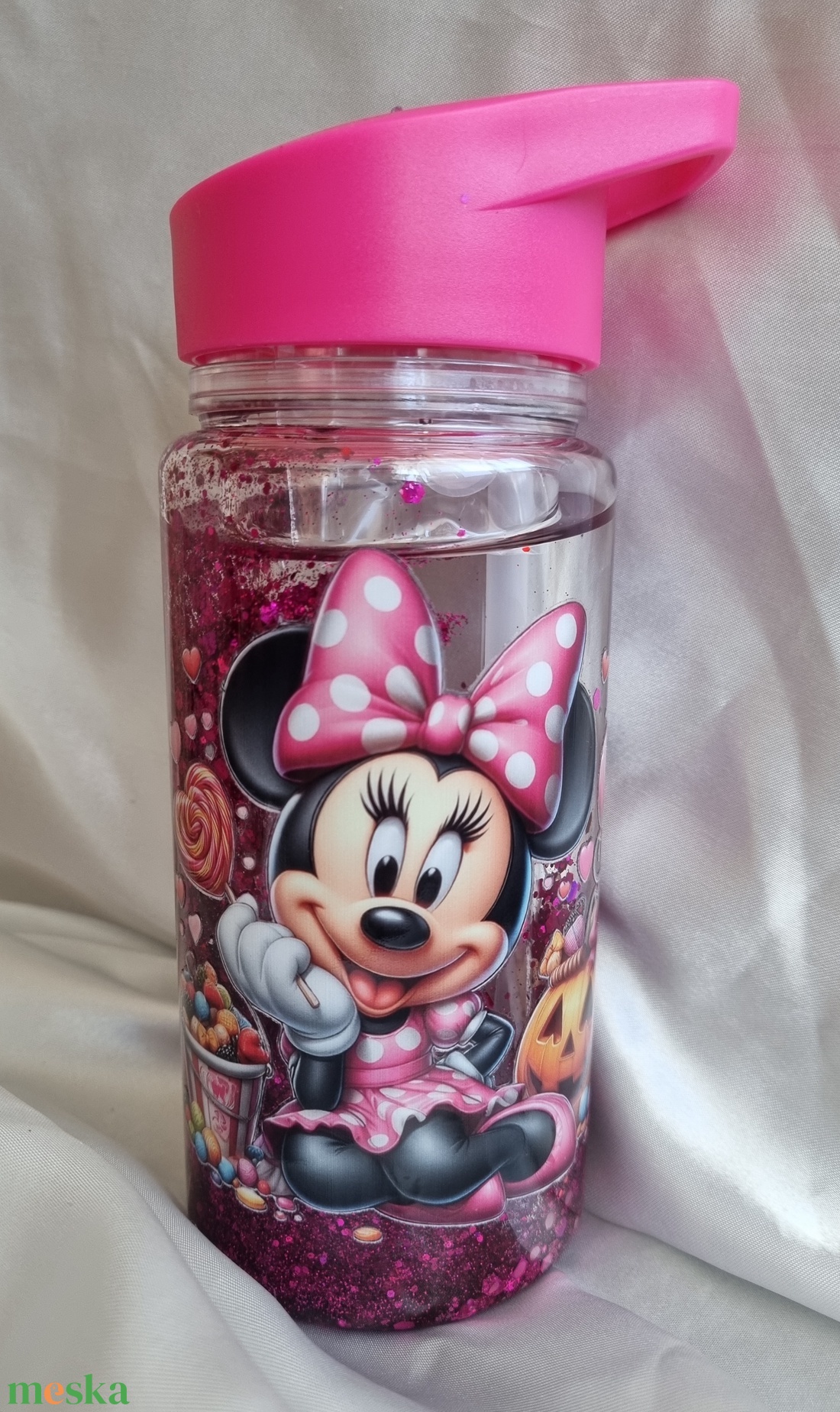 Mozgó csillámos kulacs, Minnie egér 2, Disney iskolakezdésre, óvodába, szülinapra vagy csak úgy  - otthon & életmód - konyhafelszerelés, tálalás - italos kellékek - kulacsok - Meska.hu