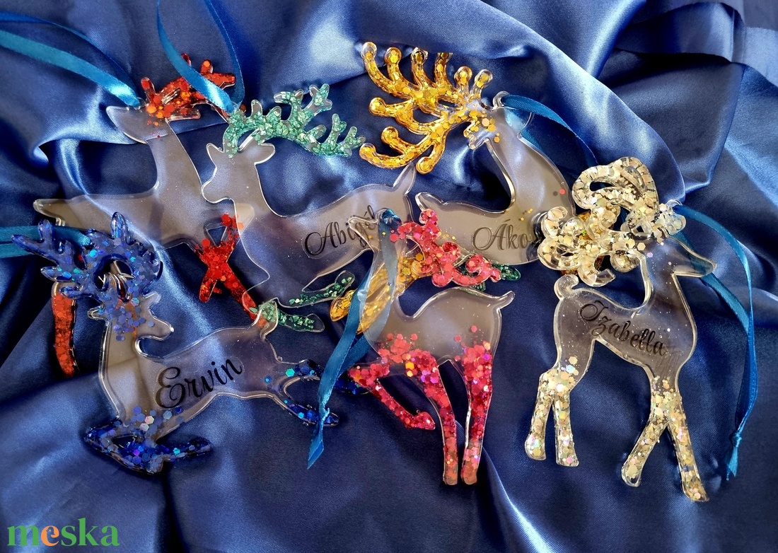 Névre szóló epoxy szarvas karácsonyfadísz 6db-os SZETT  - karácsony - karácsonyi lakásdekoráció - karácsonyfadíszek - Meska.hu