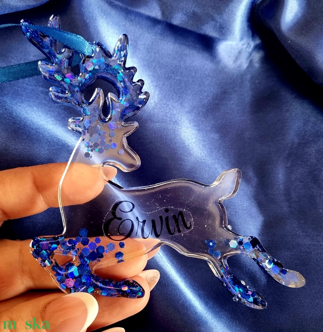 Névre szóló epoxy szarvas karácsonyfadísz  - karácsony - karácsonyi lakásdekoráció - karácsonyfadíszek - Meska.hu