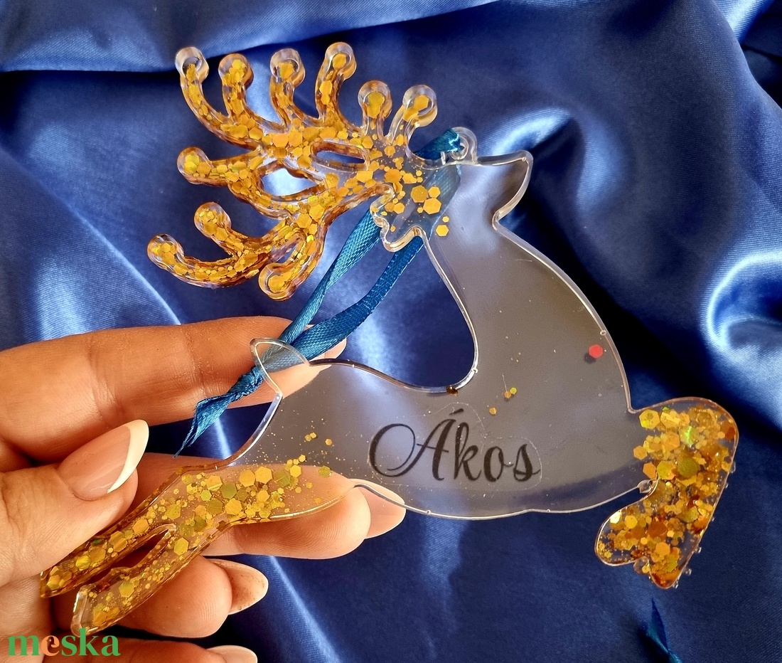 Névre szóló epoxy szarvas karácsonyfadísz  - karácsony - karácsonyi lakásdekoráció - karácsonyfadíszek - Meska.hu