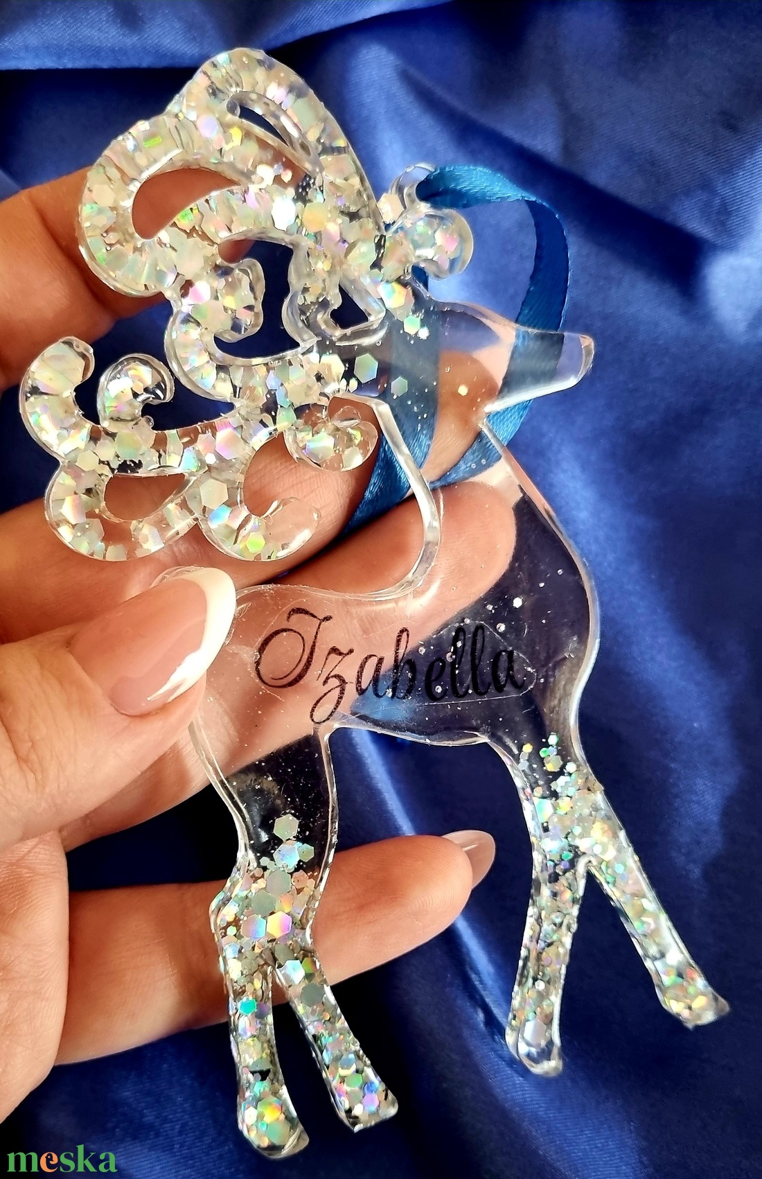 Névre szóló epoxy szarvas karácsonyfadísz  - karácsony - karácsonyi lakásdekoráció - karácsonyfadíszek - Meska.hu