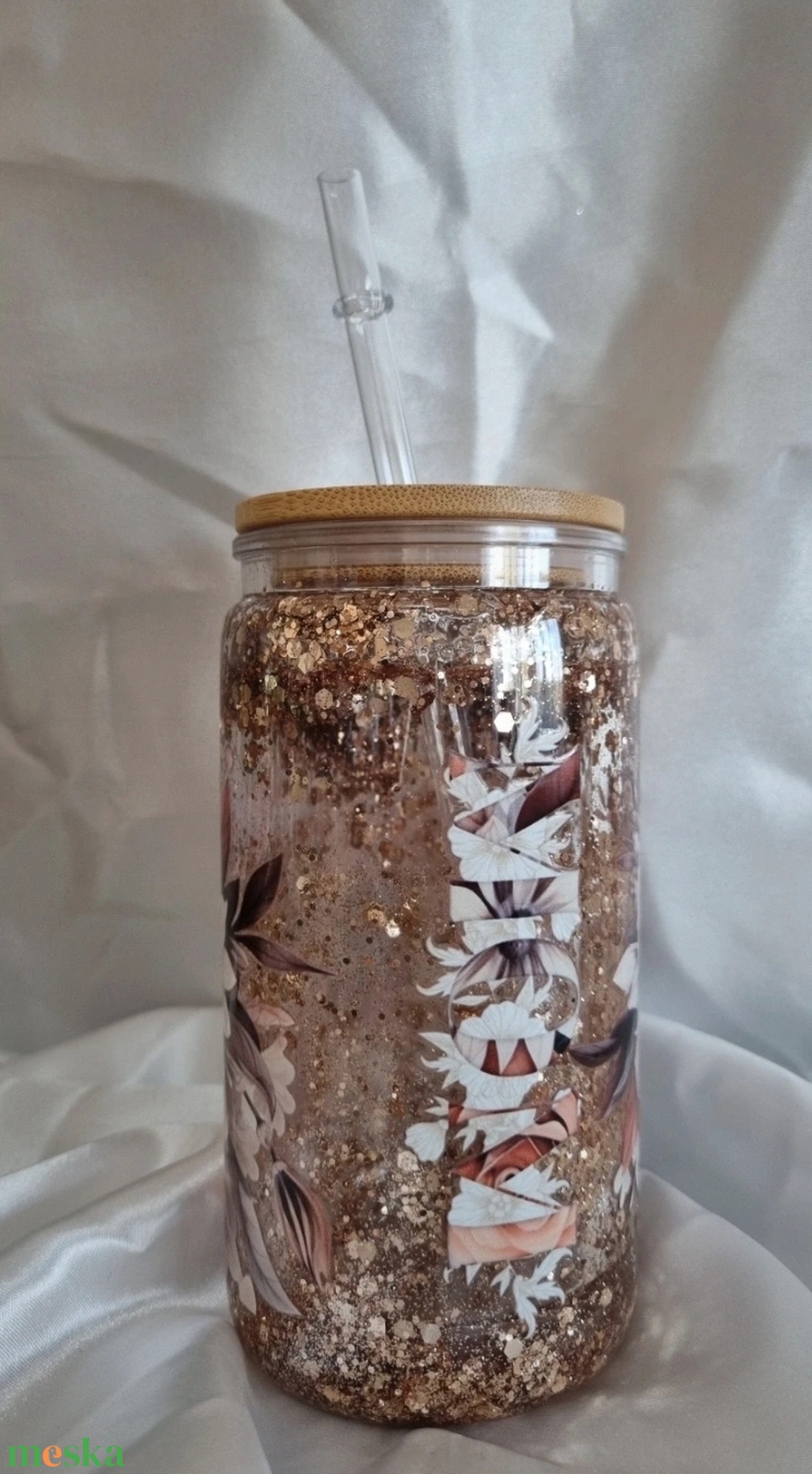 Egyedi dupla falú csillogós pohár  Anya 1 - otthon & életmód - konyhafelszerelés, tálalás - tálalás - pohár - Meska.hu