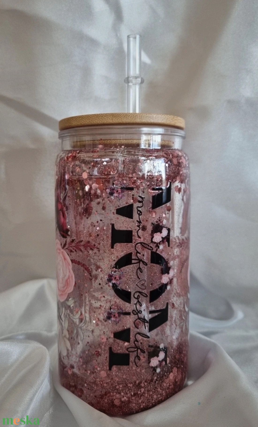 Egyedi dupla falú csillogós pohár  Anya 2 - otthon & életmód - konyhafelszerelés, tálalás - tálalás - pohár - Meska.hu