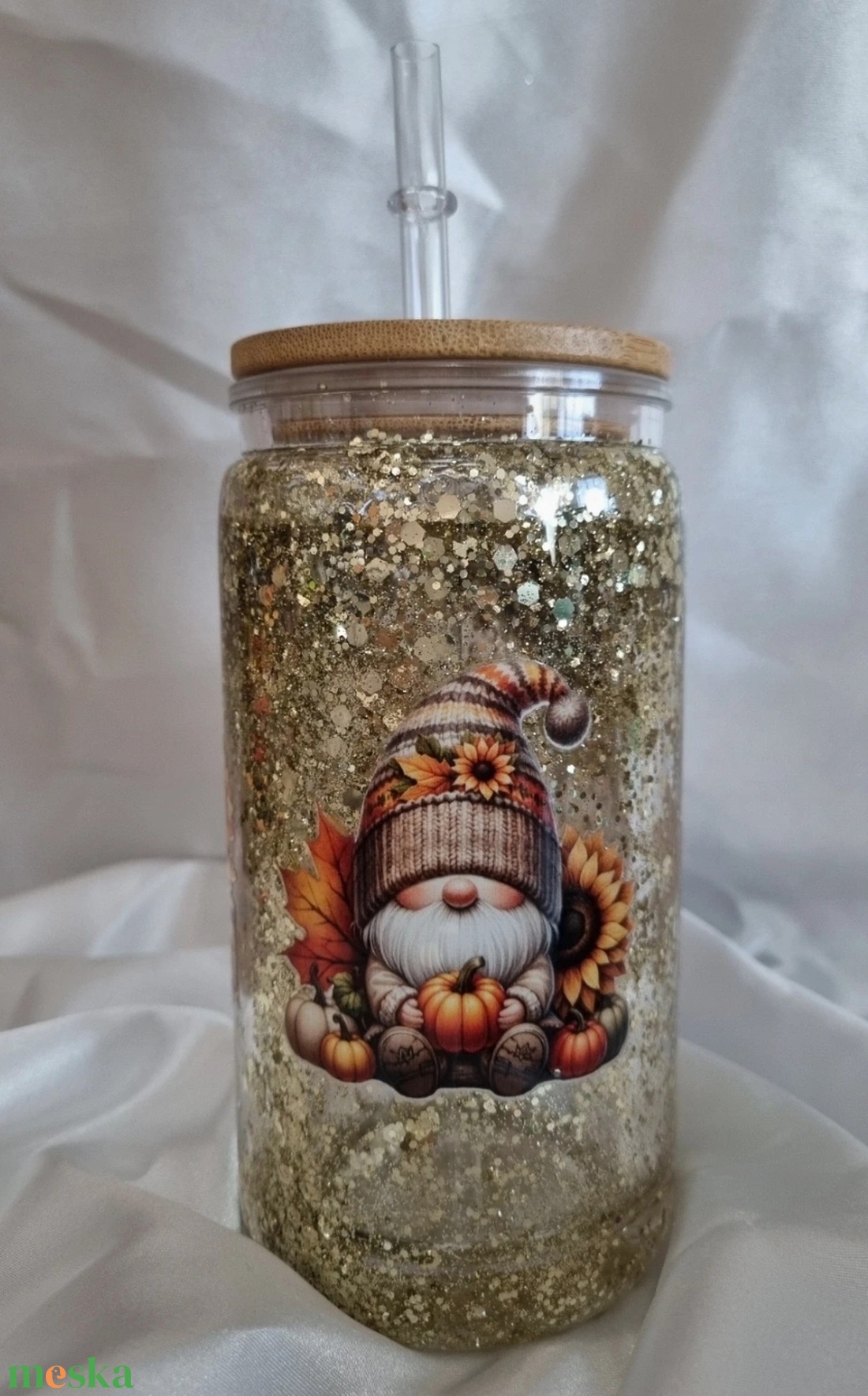 Egyedi dupla falú csillogós pohár  őszi manók 1 - otthon & életmód - konyhafelszerelés, tálalás - tálalás - pohár - Meska.hu