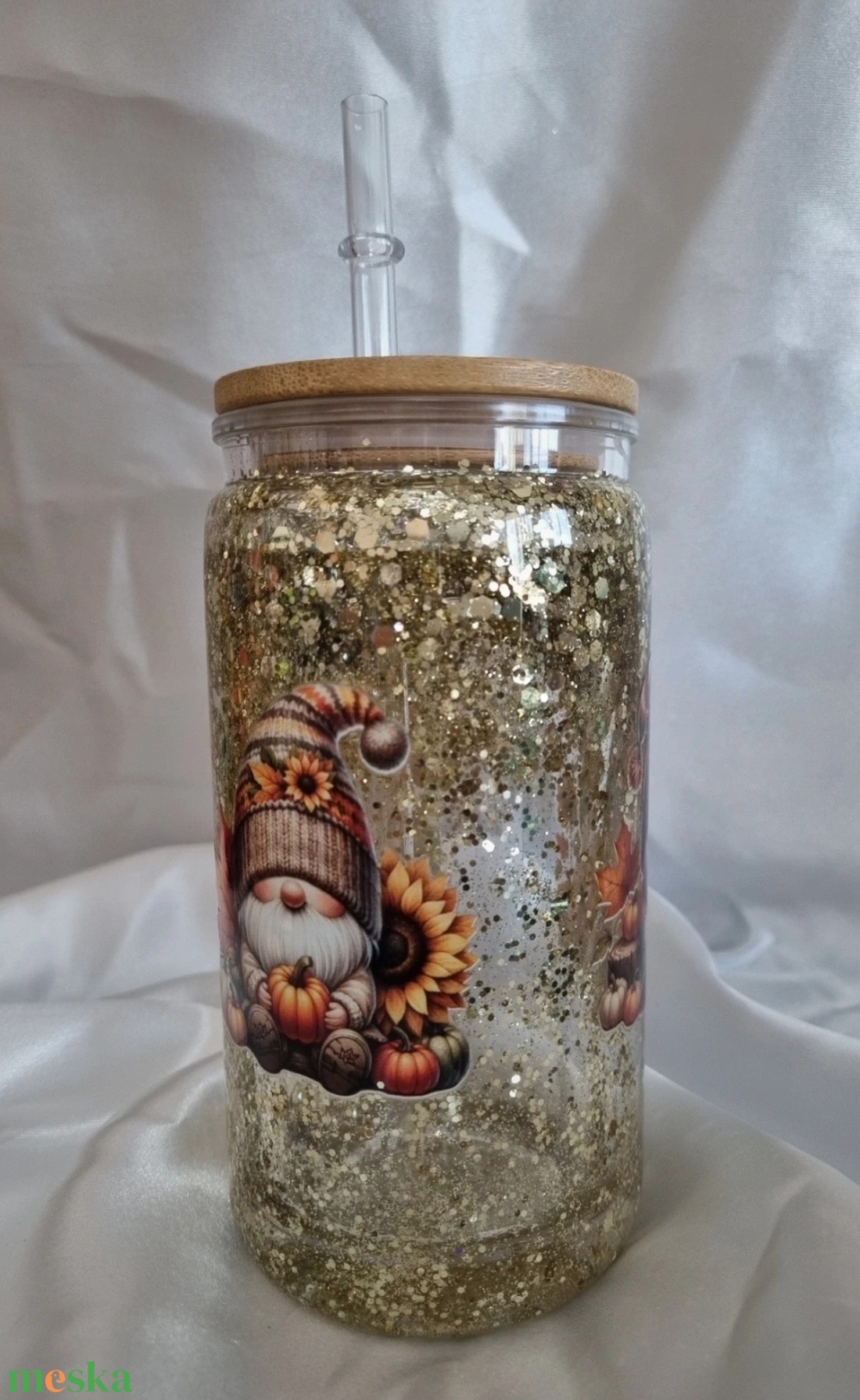 Egyedi dupla falú csillogós pohár  őszi manók 1 - otthon & életmód - konyhafelszerelés, tálalás - tálalás - pohár - Meska.hu