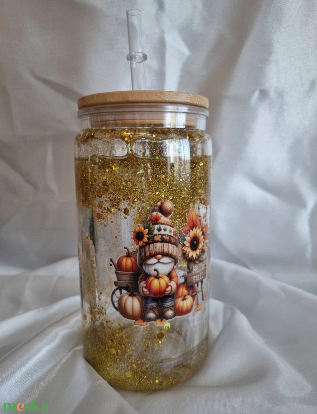 Egyedi dupla falú csillogós pohár  őszi manók 2 - otthon & életmód - konyhafelszerelés, tálalás - tálalás - pohár - Meska.hu