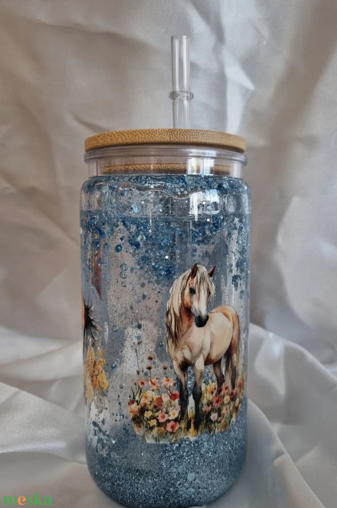 Egyedi dupla falú csillogós pohár kék lovas - otthon & életmód - konyhafelszerelés, tálalás - tálalás - pohár - Meska.hu