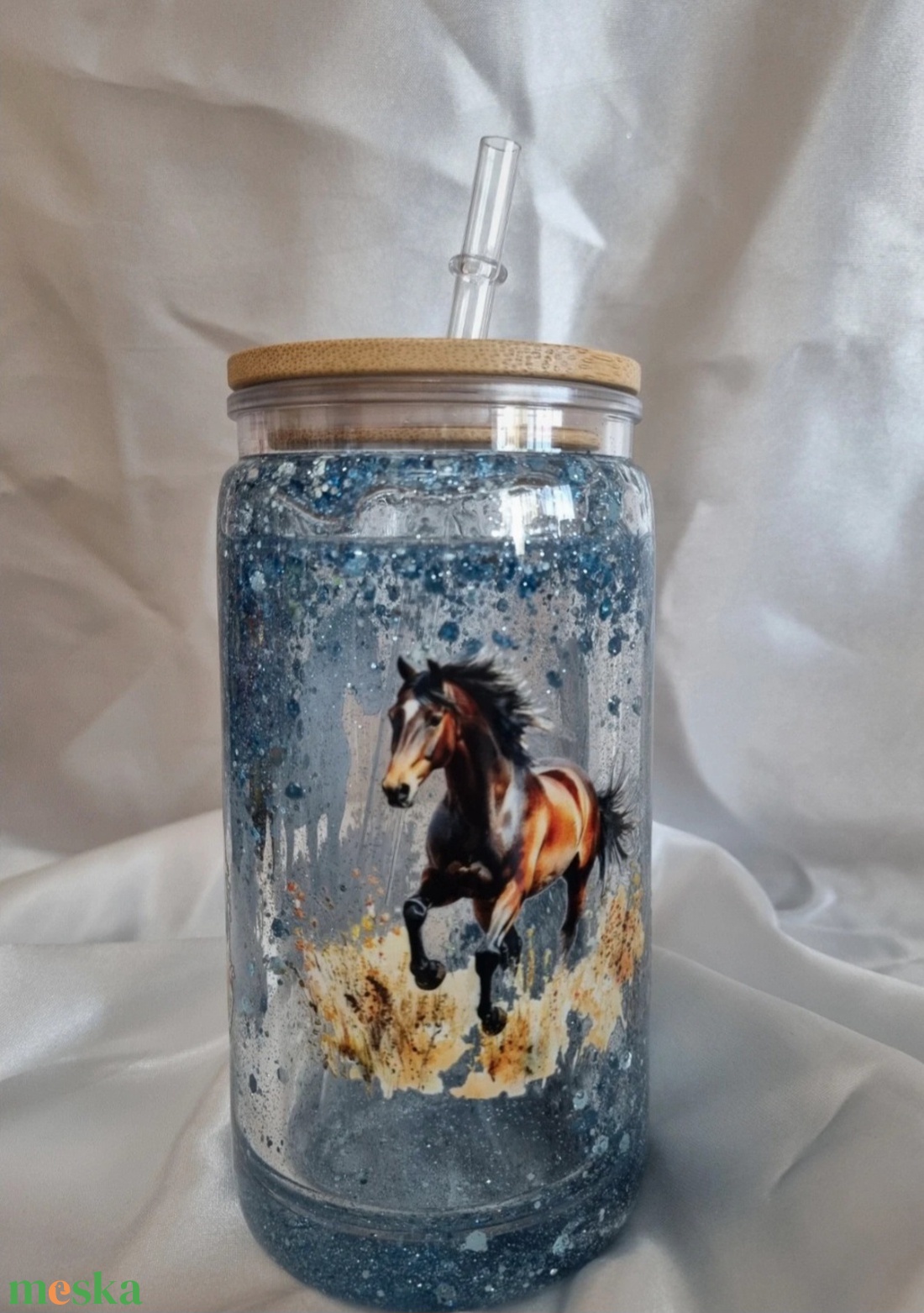 Egyedi dupla falú csillogós pohár kék lovas - otthon & életmód - konyhafelszerelés, tálalás - tálalás - pohár - Meska.hu