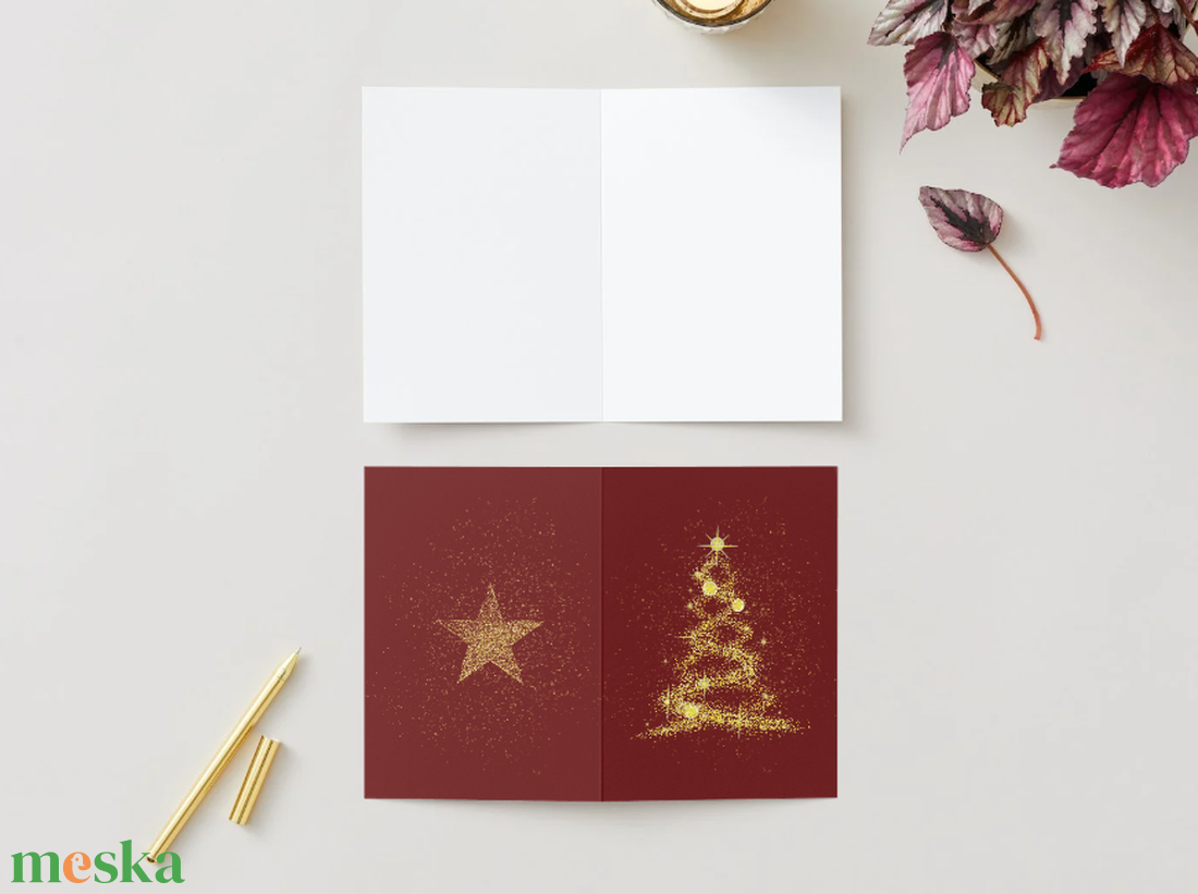 Egyedi kézzel készített karácsonyi képeslap BORDÓ  - karácsony - karácsonyi ajándékozás - karácsonyi képeslap, üdvözlőlap, ajándékkísérő - Meska.hu