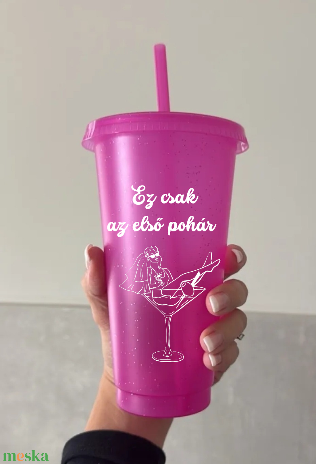 Pink csillámos lánybúcsús tumbler ,party pohár szívószállal - otthon & életmód - konyhafelszerelés, tálalás - tálalás - pohár - Meska.hu