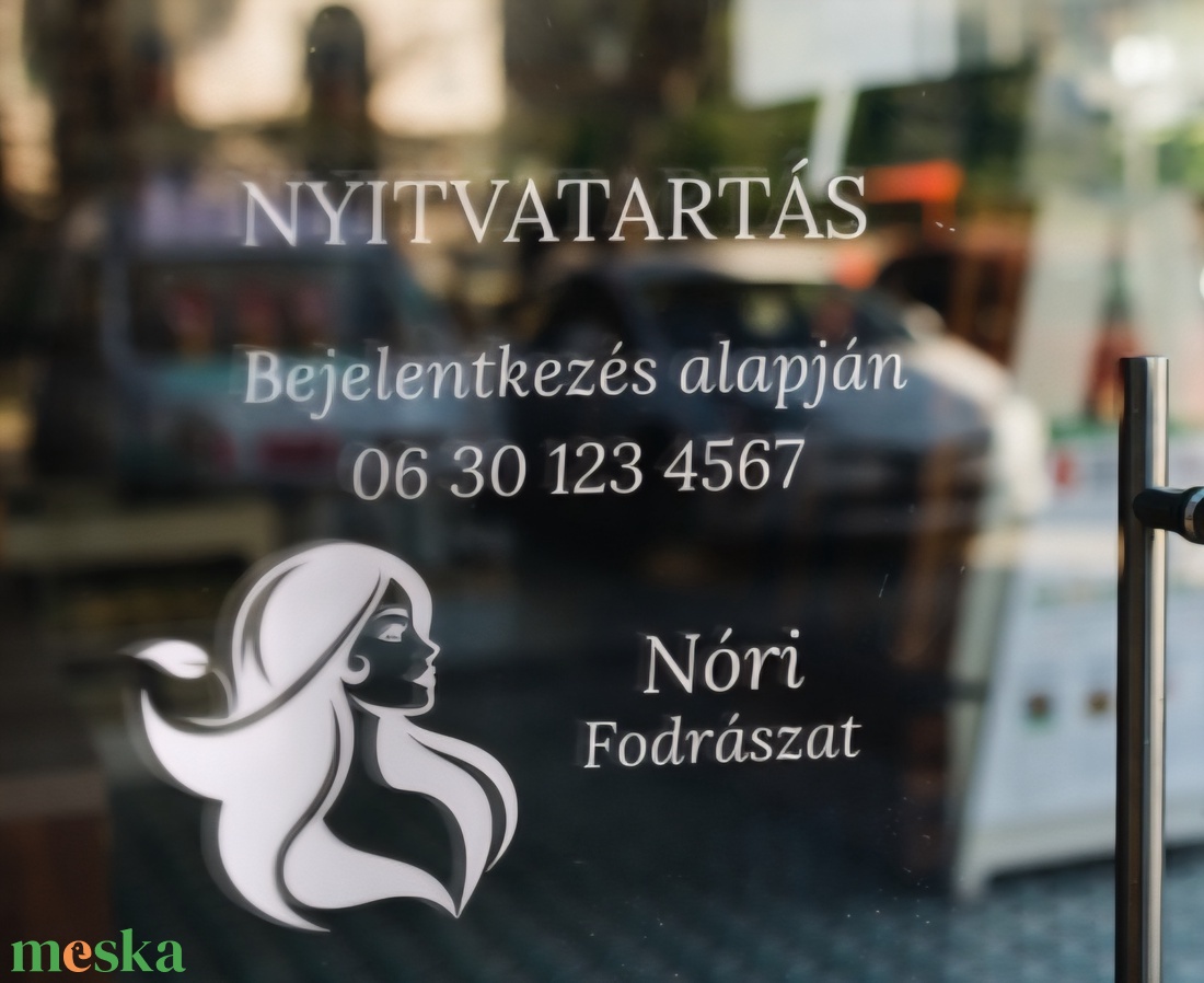Nyitvatartás matrica fodrász szalonra - otthon & életmód - dekoráció - ajtó- és ablak dekoráció - ablakmatrica - Meska.hu