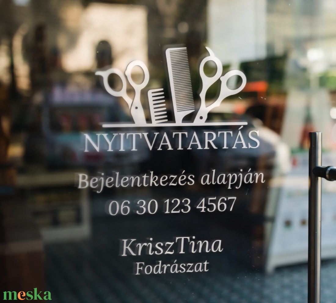 Nyitvatartás matrica fodrász szalonra - otthon & életmód - dekoráció - ajtó- és ablak dekoráció - ablakmatrica - Meska.hu