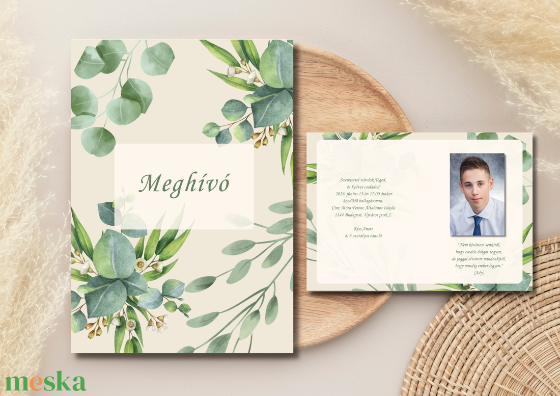Ballagási meghívó fényképpel - greenery - otthon & életmód - papír, írószer - ajándékozás kellékei - meghívó - Meska.hu