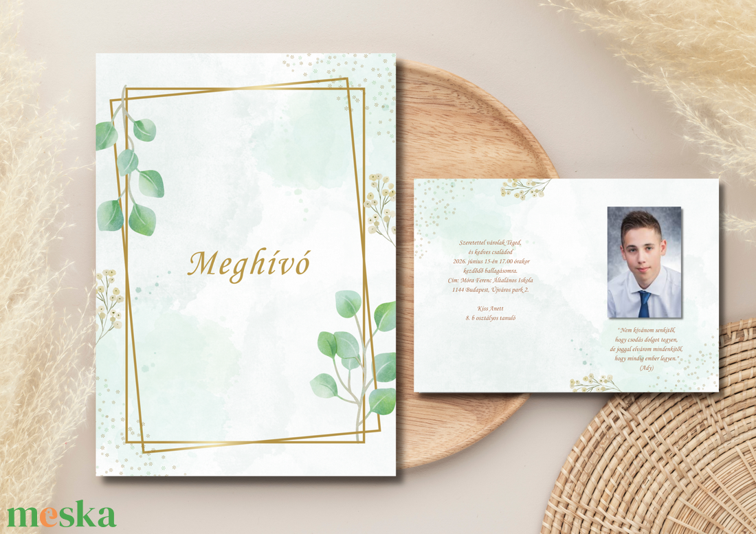 Ballagási meghívó fényképpel - greenery 2 - otthon & életmód - papír, írószer - ajándékozás kellékei - meghívó - Meska.hu