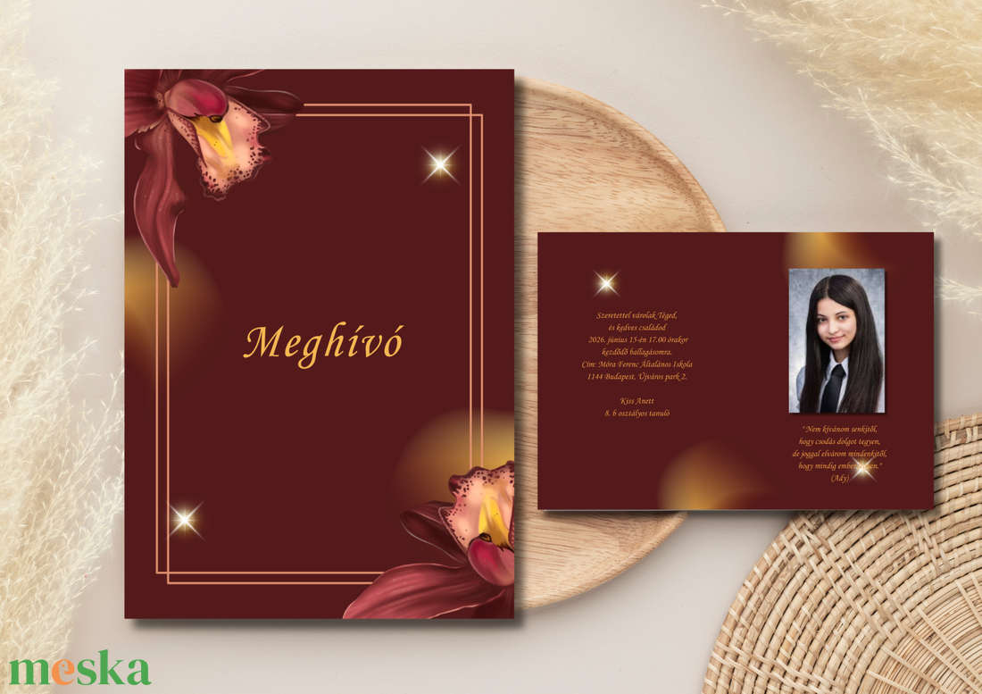 Ballagási meghívó fényképpel - burgundi arany - otthon & életmód - papír, írószer - ajándékozás kellékei - meghívó - Meska.hu