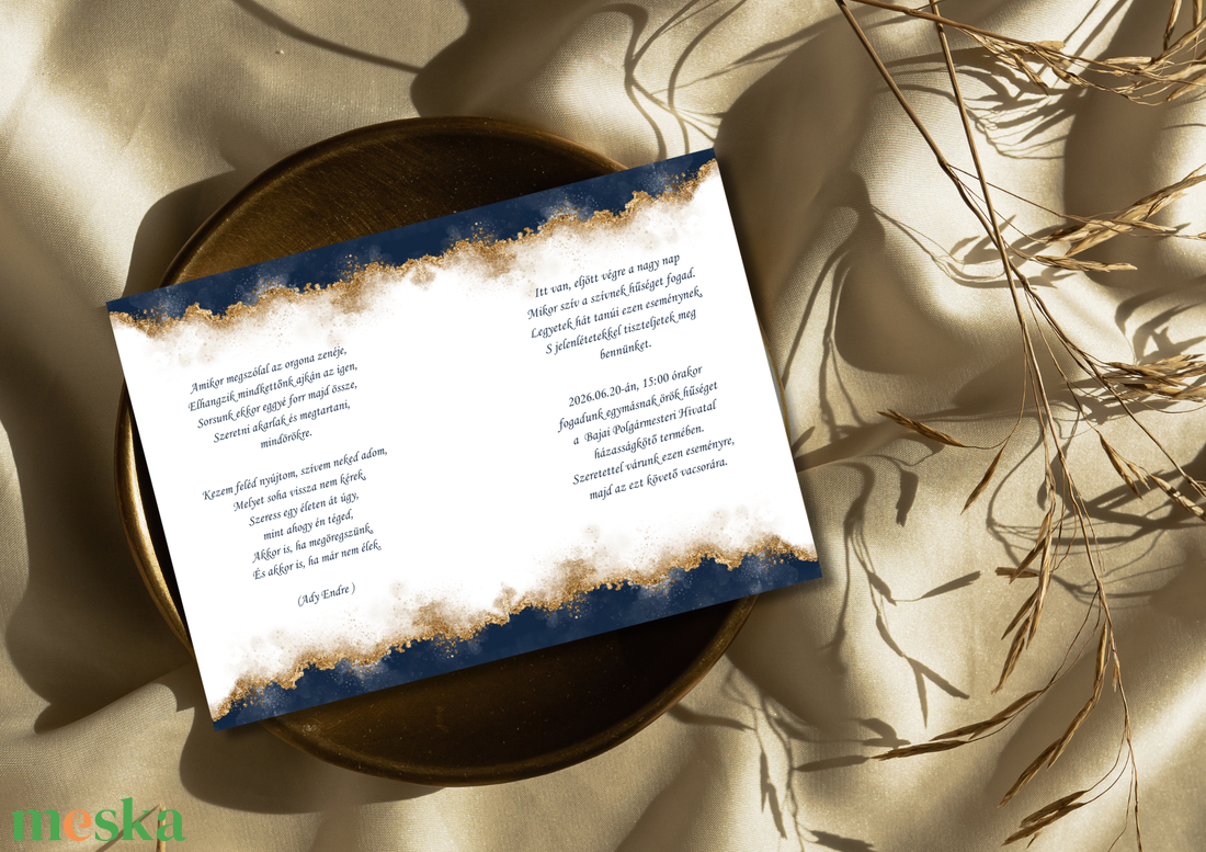 Egyedi esküvői meghívó kék- arany  - esküvő - meghívó & kártya - meghívó - Meska.hu