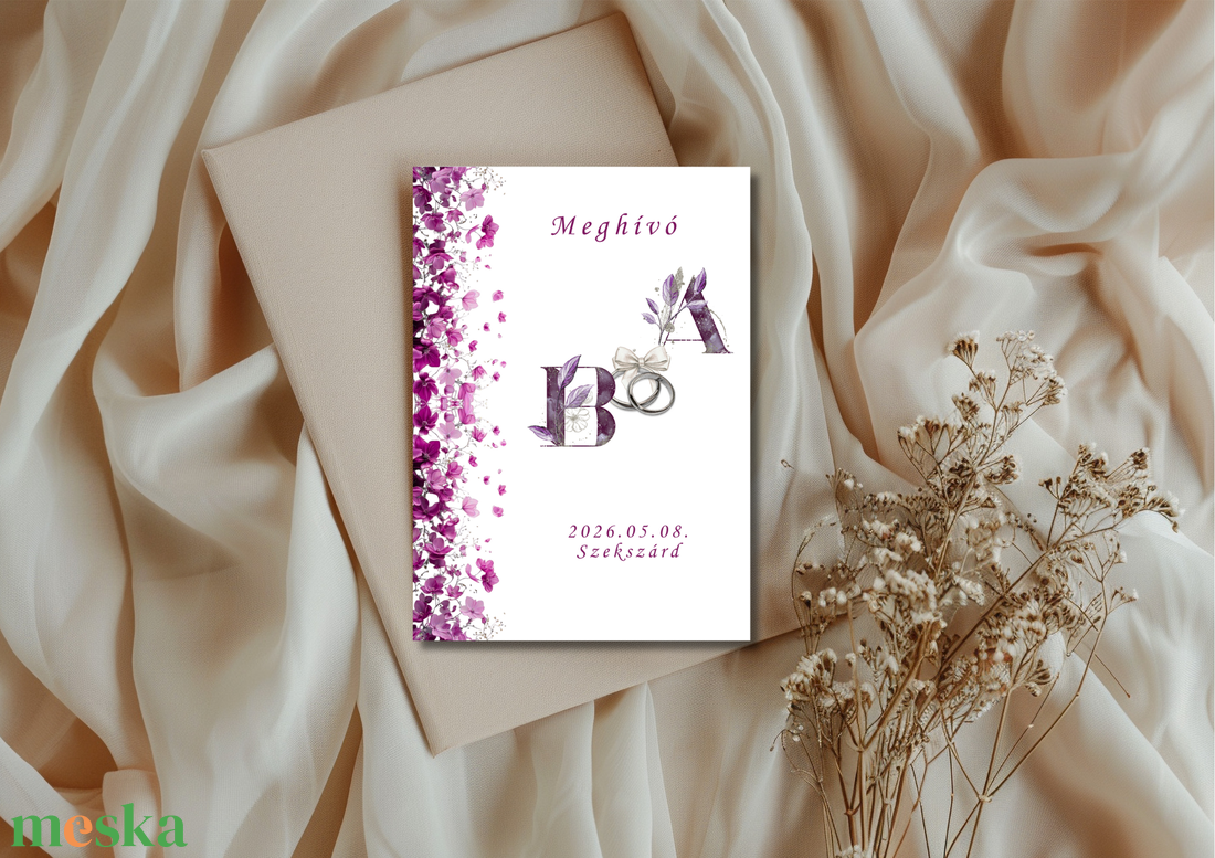 Egyedi monogramos esküvői meghívó virágos (választható színben) - esküvő - meghívó & kártya - meghívó - Meska.hu