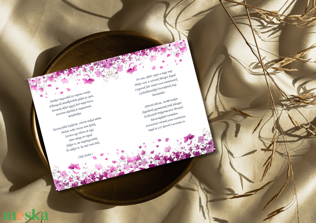 Egyedi monogramos esküvői meghívó virágos (választható színben) - esküvő - meghívó & kártya - meghívó - Meska.hu