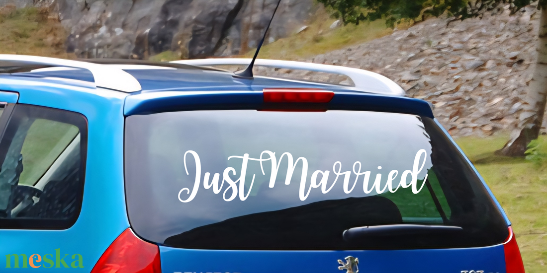 Egyedi autómatrica Just Married - Friss házasok - otthon & életmód - autó - autós matrica - Meska.hu