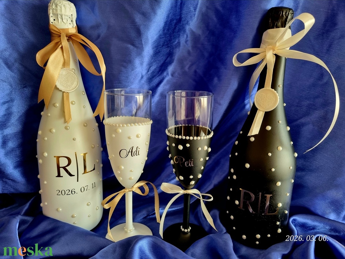 Prémium gyöngyös pezsgőspohár vagy borospohár esküvőre, születésnapra - esküvő - emlék & ajándék - nászajándék - esküvői pohár, pohárszett - Meska.hu