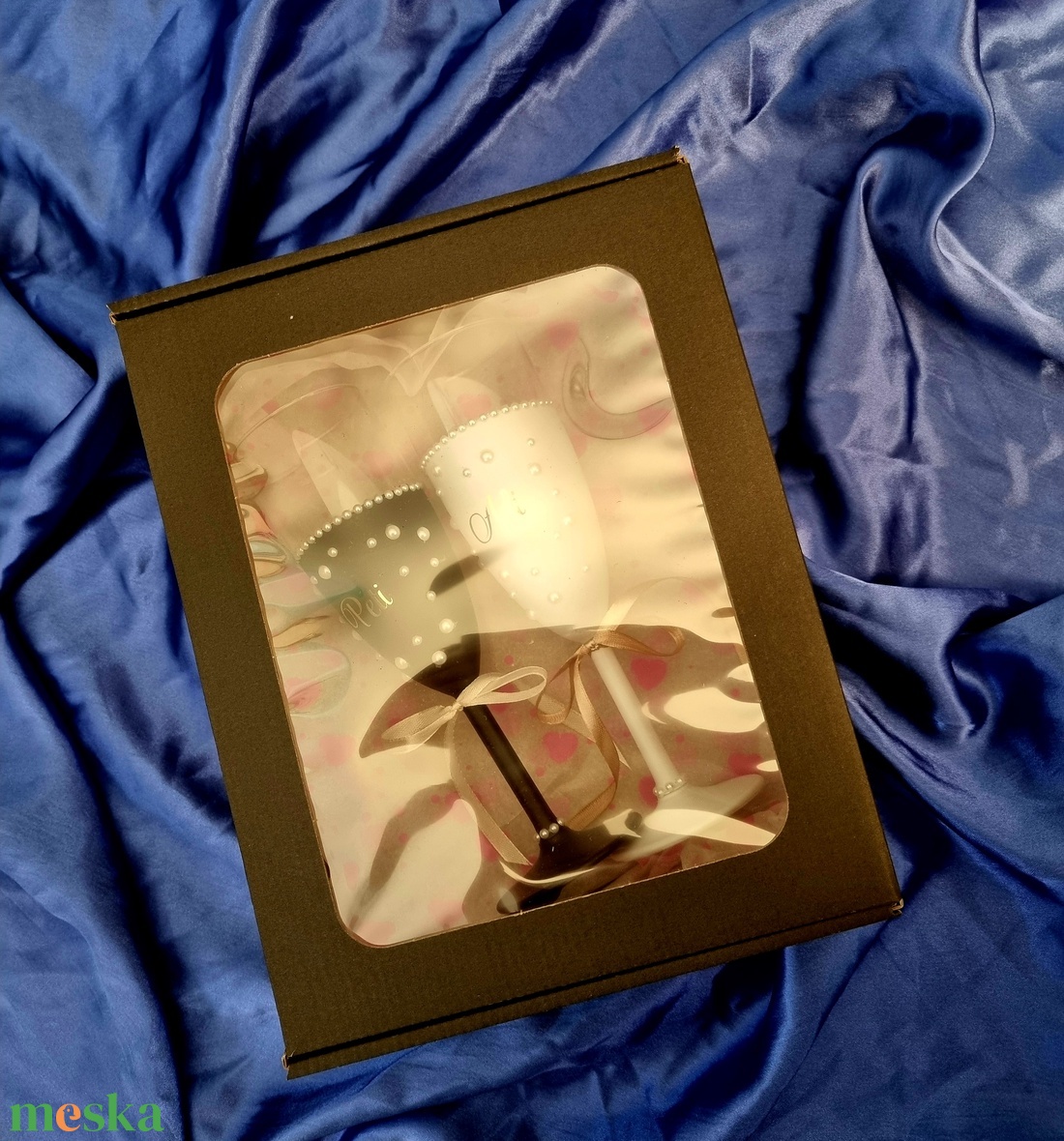 Prémium gyöngyös pezsgőspohár vagy borospohár szett esküvőre, születésnapra ajándékdobozban - esküvő - emlék & ajándék - nászajándék - esküvői pohár, pohárszett - Meska.hu