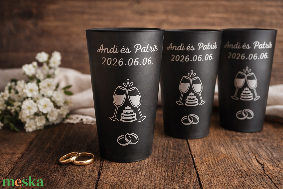 Repohár a pár nevével dátummal képpel, köszönőajándék rendezvénypohár - esküvő - emlék & ajándék - köszönőajándék - Meska.hu