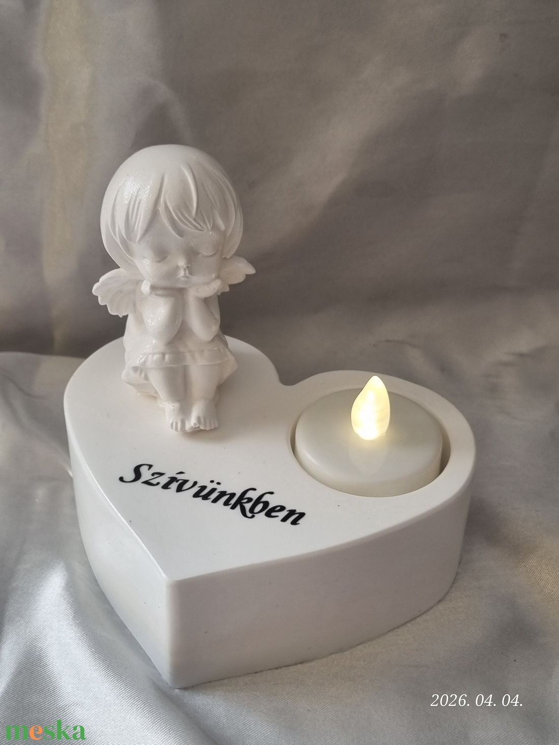 Angyalkás, szives sírdísz, kegyeleti dísz mécsestartóval - otthon & életmód - vallás - temetkezési tárgy - sírdísz, kegyeleti dísz - Meska.hu