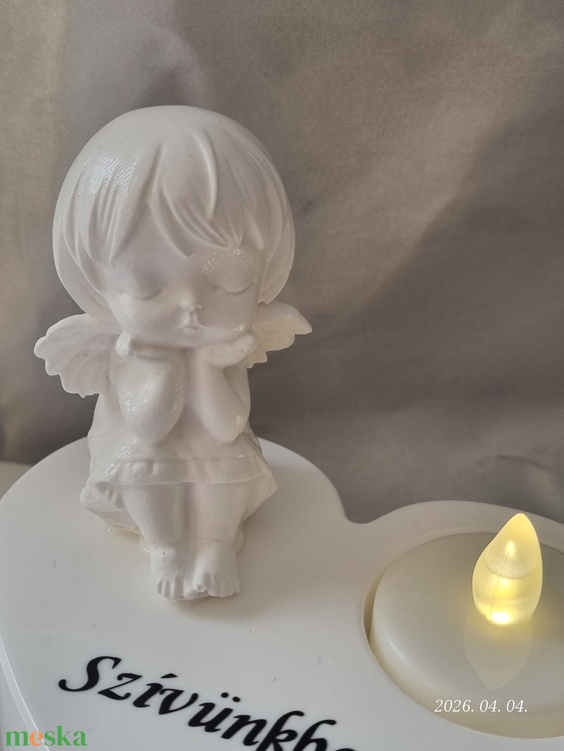 Angyalkás, szives sírdísz, kegyeleti dísz mécsestartóval - otthon & életmód - vallás - temetkezési tárgy - sírdísz, kegyeleti dísz - Meska.hu