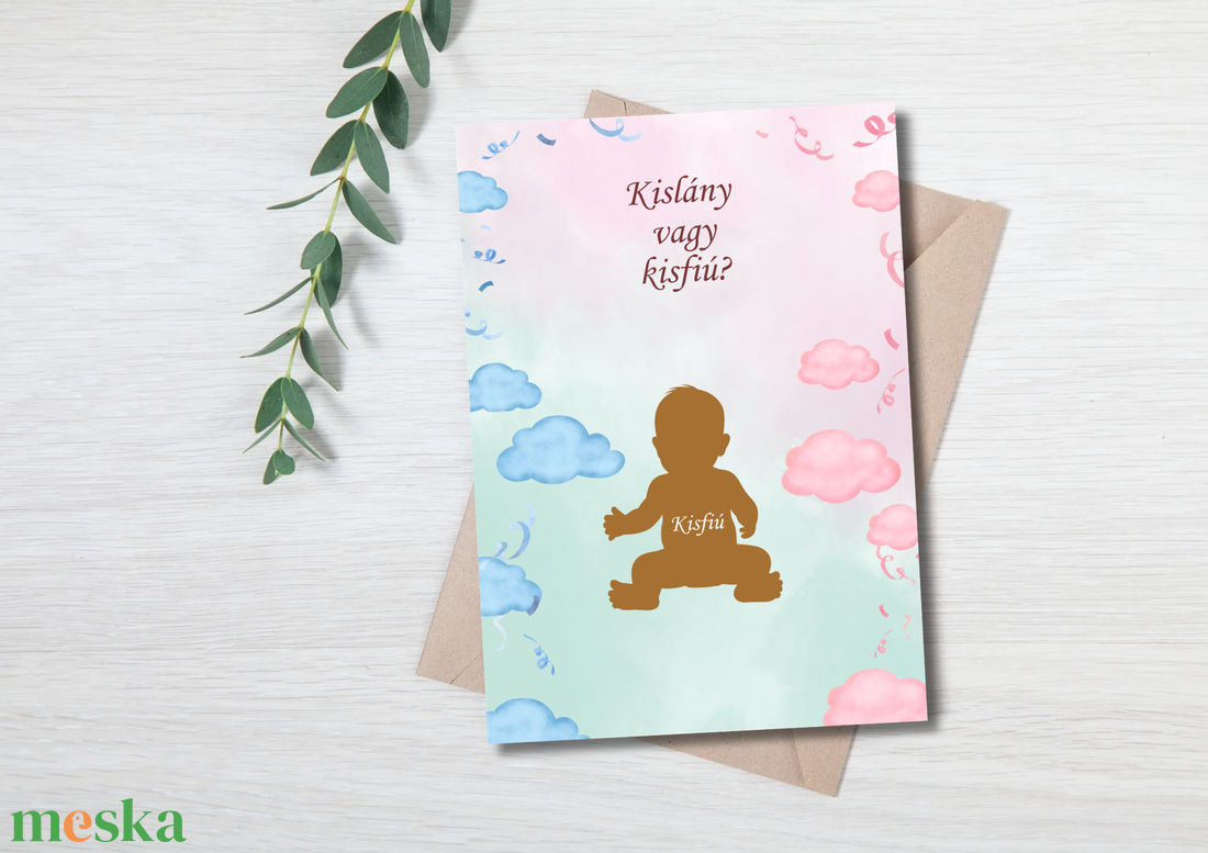 Kaparós baba neme bejelentő meglepetés kártya , kisfiú vagy kislány?  - otthon & életmód - papír, írószer - ajándékozás kellékei - képeslap, üdvözlőlap - Meska.hu