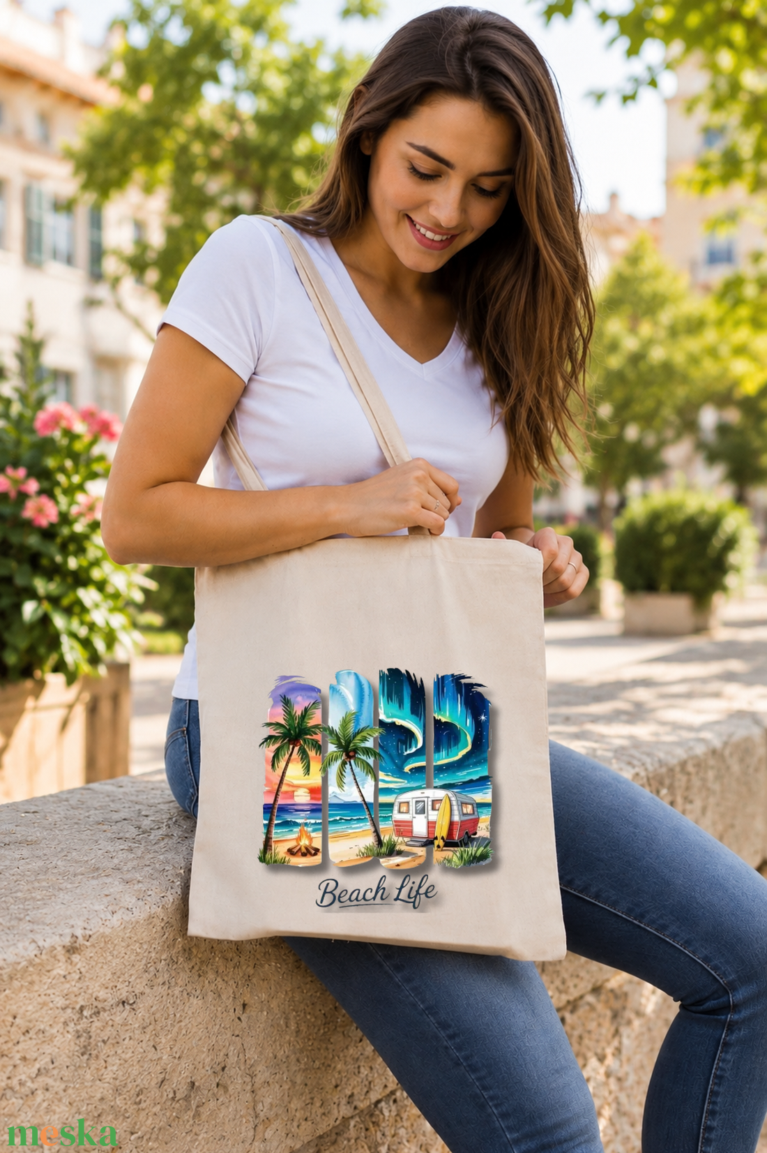 Praktikus és stílusos pamut vászontáska egyedi mintával - summer vibe , nyár,  beach - táska & tok - bevásárlás & shopper táska - shopper, textiltáska, szatyor - Meska.hu