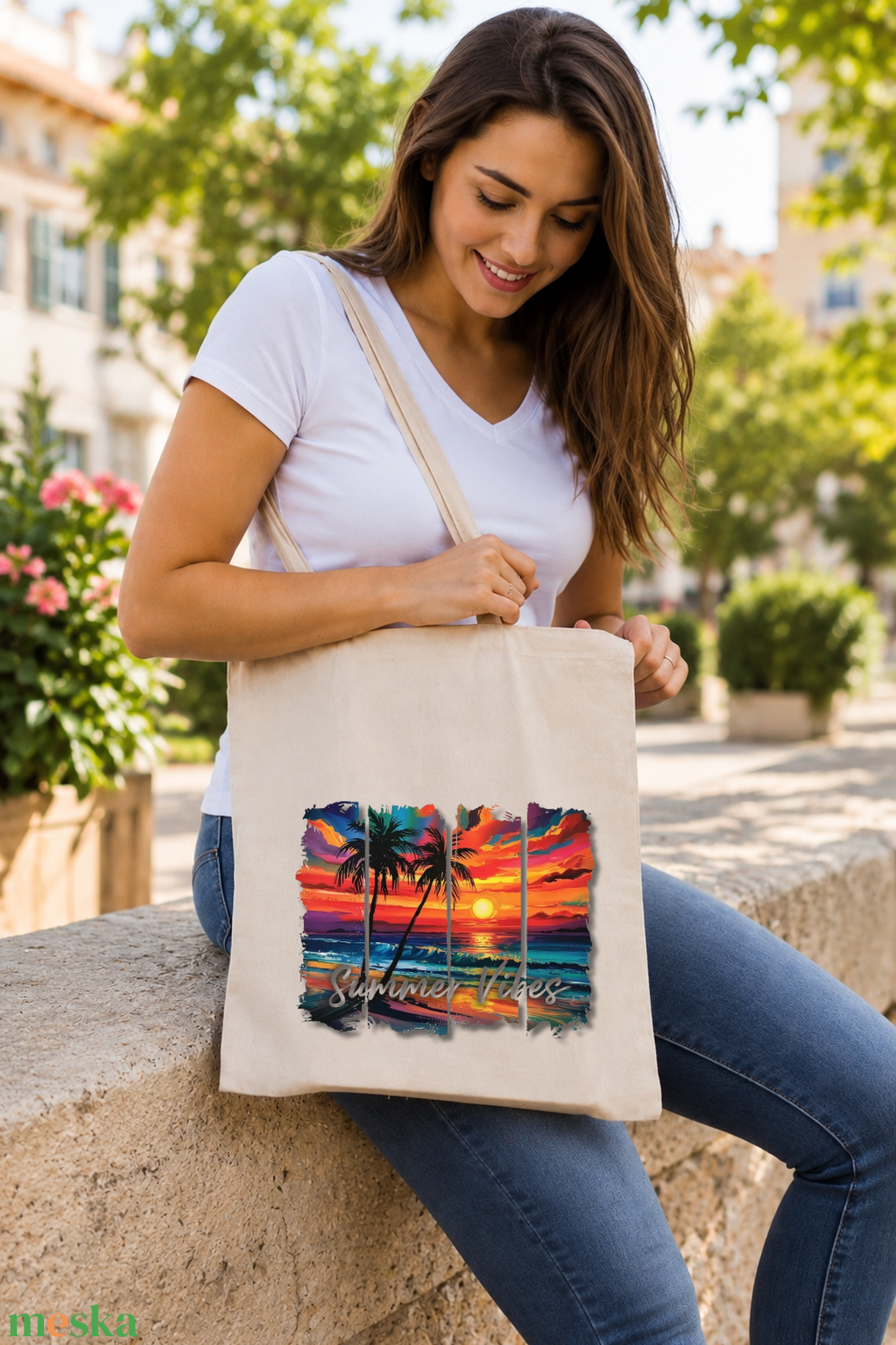 Praktikus és stílusos pamut vászontáska egyedi mintával - summer vibe , nyár,  beach - táska & tok - bevásárlás & shopper táska - shopper, textiltáska, szatyor - Meska.hu