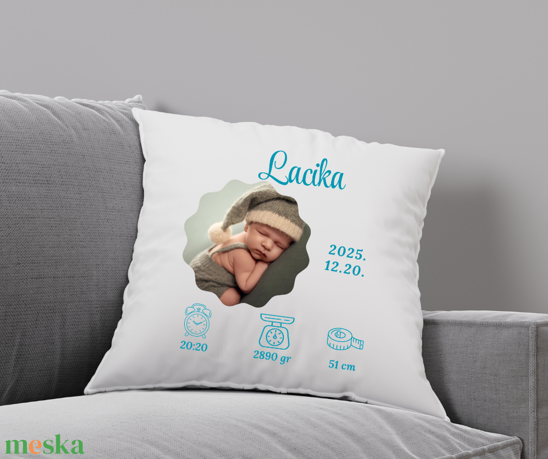 Egyedi emlék párnahuzat vagy párna névvel, felirattal,saját fotóval , baba látogató ajándék - otthon & életmód - lakástextil - párna & párnahuzat - díszpárna (belsővel együtt) - Meska.hu