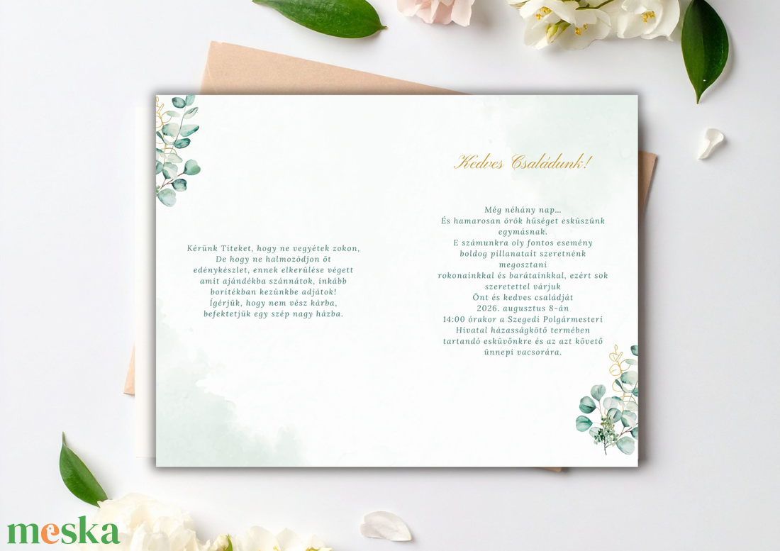 Greenery esküvői meghívó többféle kivitelben  - esküvő - meghívó & kártya - meghívó - Meska.hu