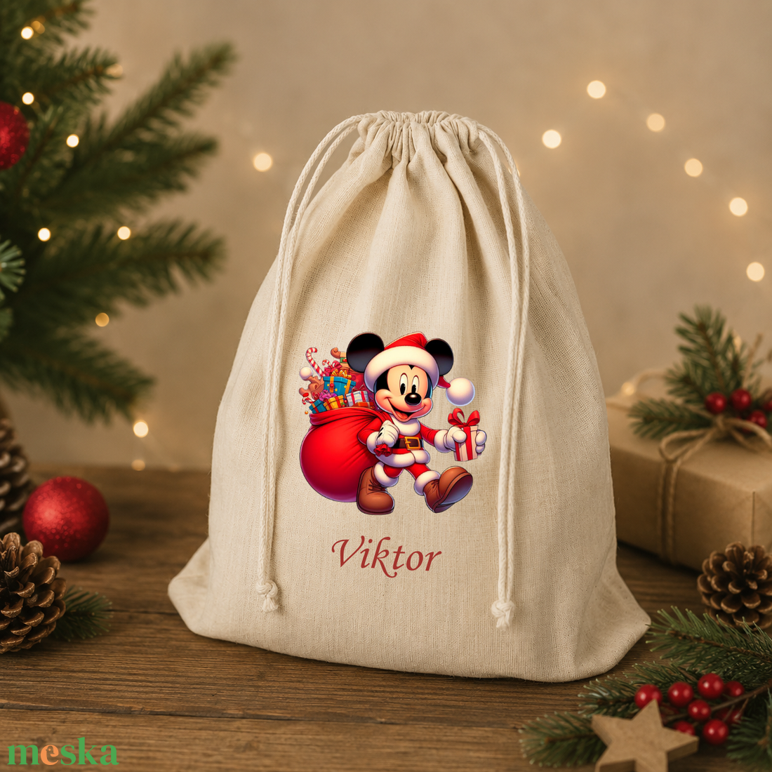 Egyedi Mikulás zsák, névvel � névre szóló kézműves ajándékzsák, névre szóló ünnepi dekoráció Mickey - karácsony - mikulás - mikulás zsák - Meska.hu