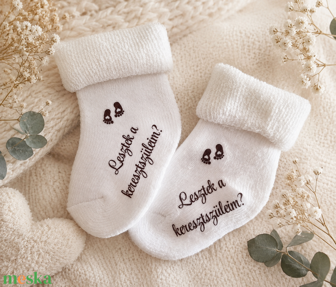 Egyedi tervezésű, cuki baba zokni, keresztszülő felk�rő  - baba - mama - babaemlékek - bababejelentők - Meska.hu