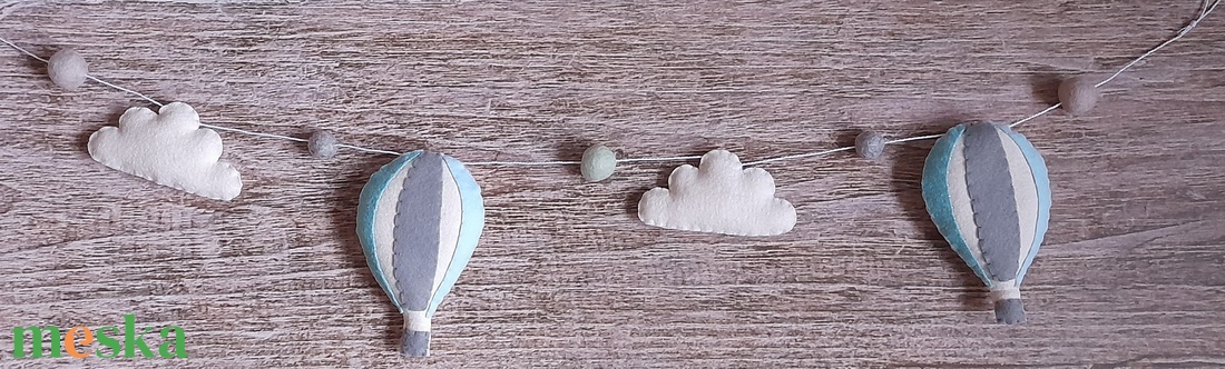 Hőlégballonos füzér/girland - kék - otthon & életmód - babaszoba, gyerekszoba - babaszoba dekoráció - Meska.hu