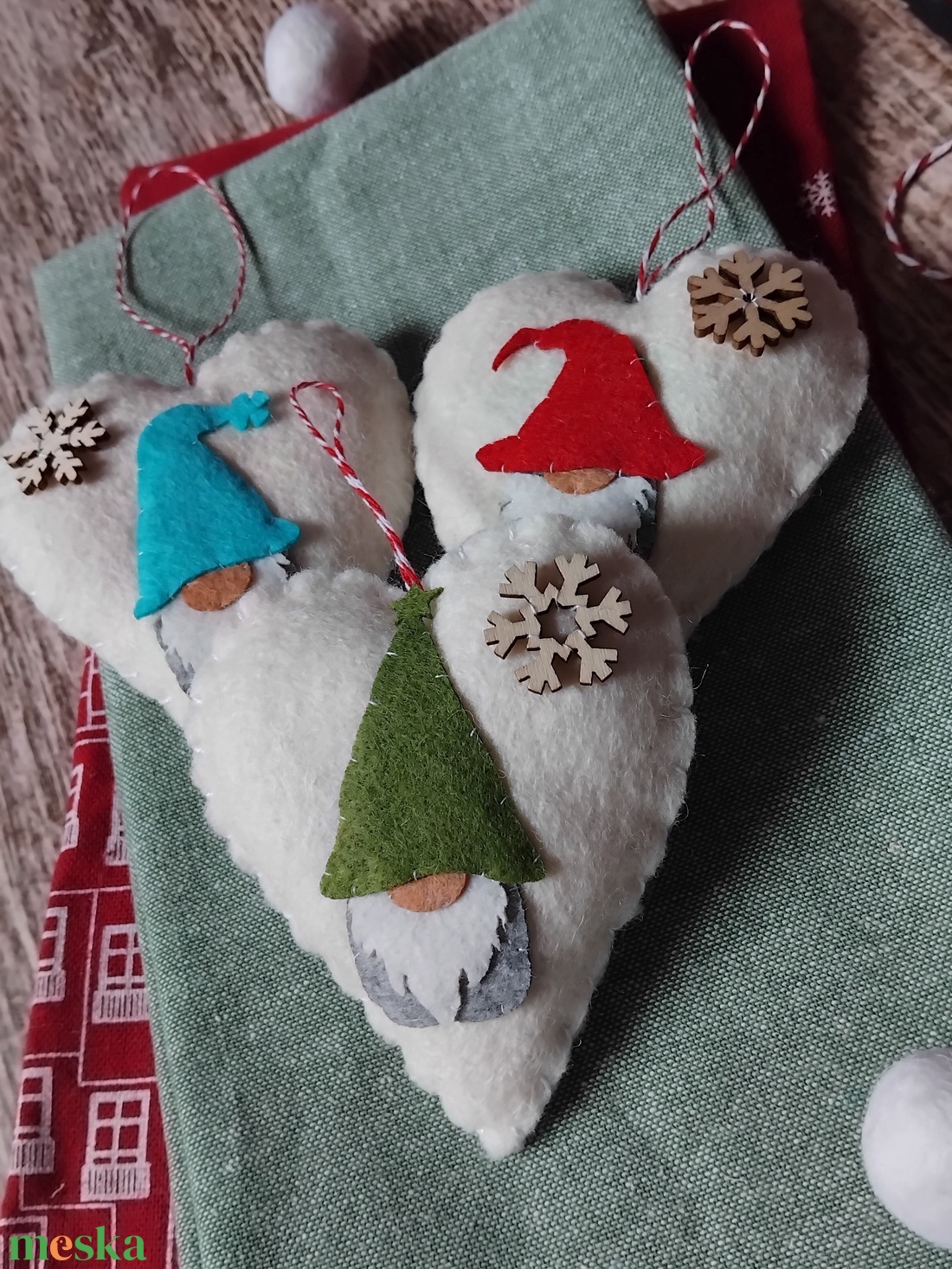 Téli manók karácsonyfadísz szett - karácsony - karácsonyi lakásdekoráció - karácsonyfadíszek - Meska.hu