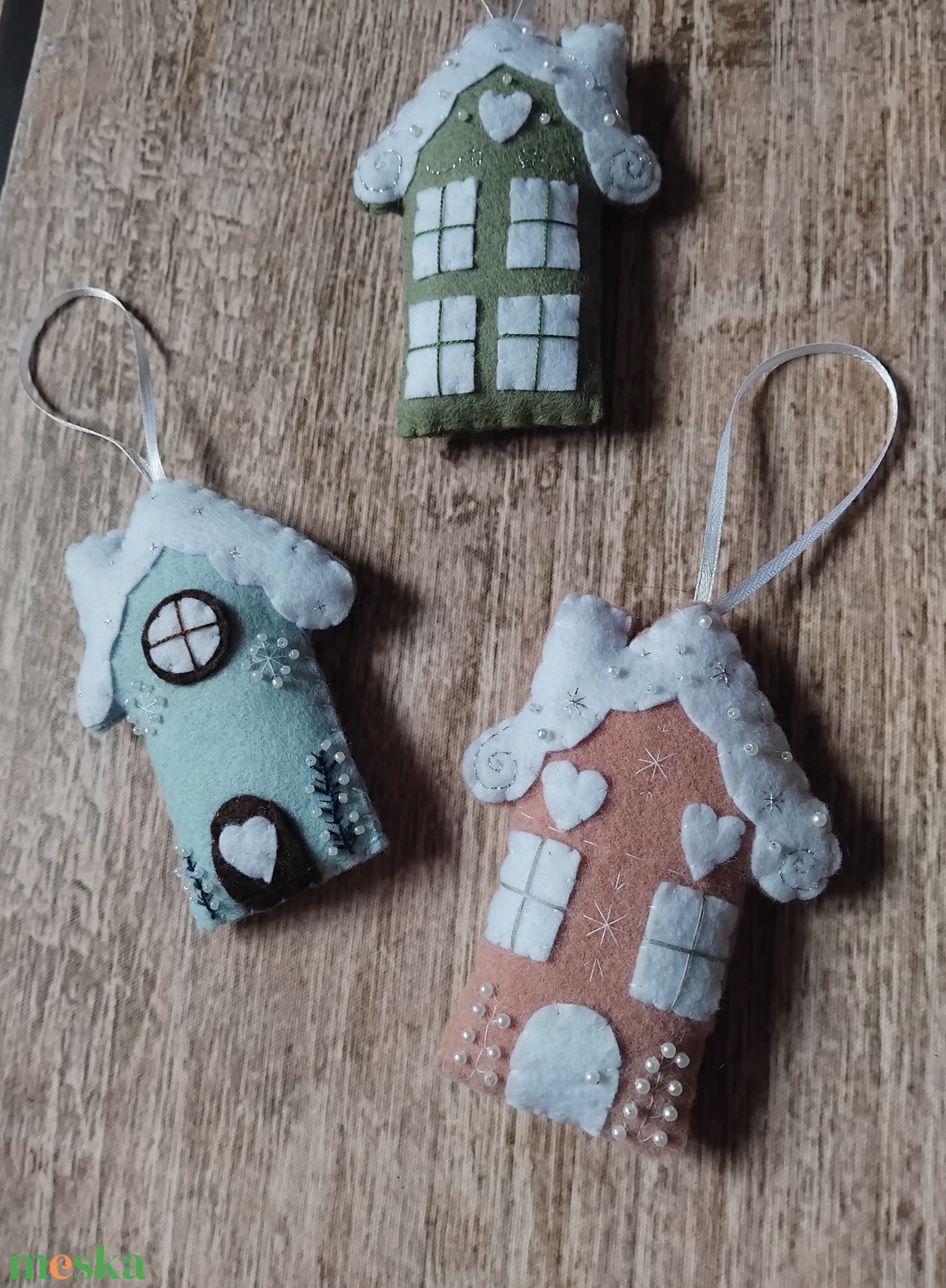 Téli házikók karácsonyfadísz szett - karácsony - karácsonyi lakásdekoráció - karácsonyfadíszek - Meska.hu