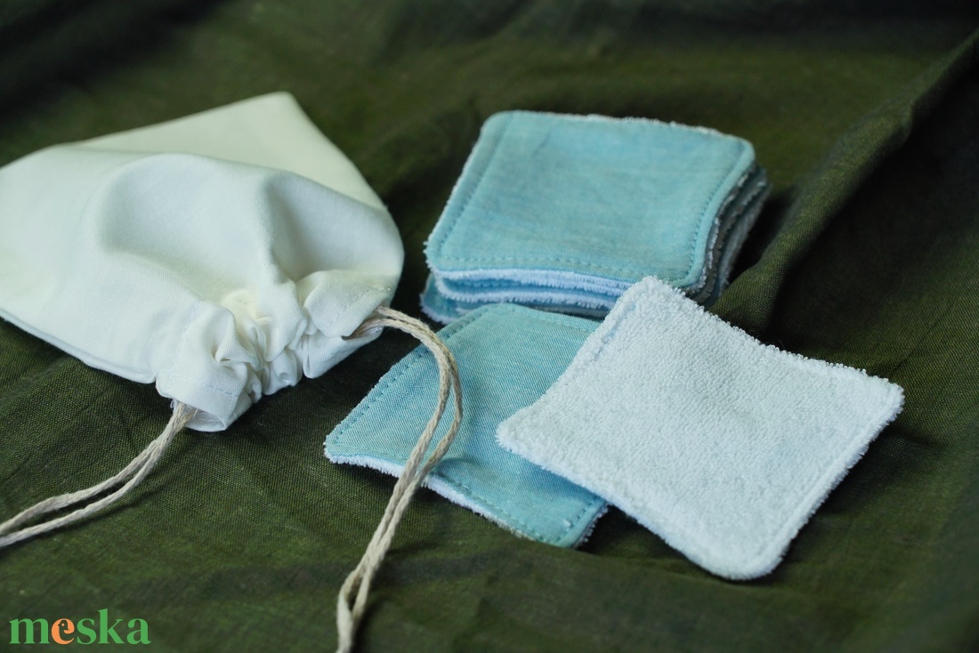 5 db arctisztító párna mosózsákkal, kék színben, hulladékmentes, zero waste - szépségápolás - arcápolás - arctisztító korong - Meska.hu